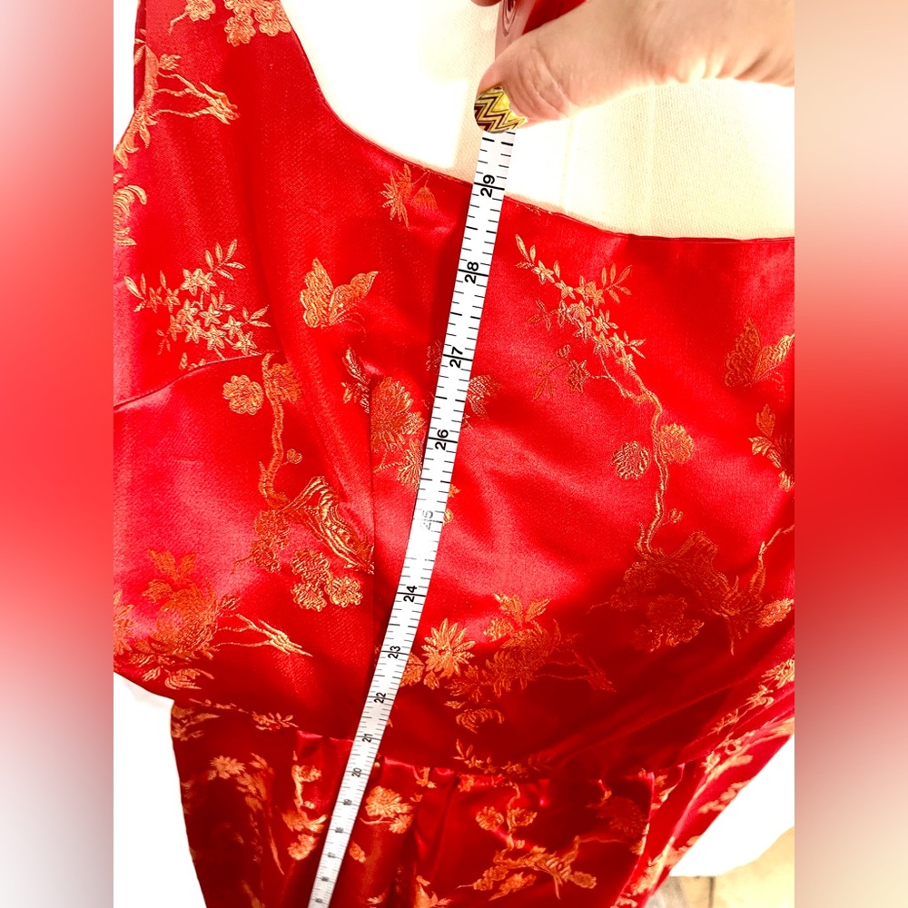 Red & Gold Chinese brocade silky 2-piece pencil dress & cropped jacket size XS - Picture 10 of 16
